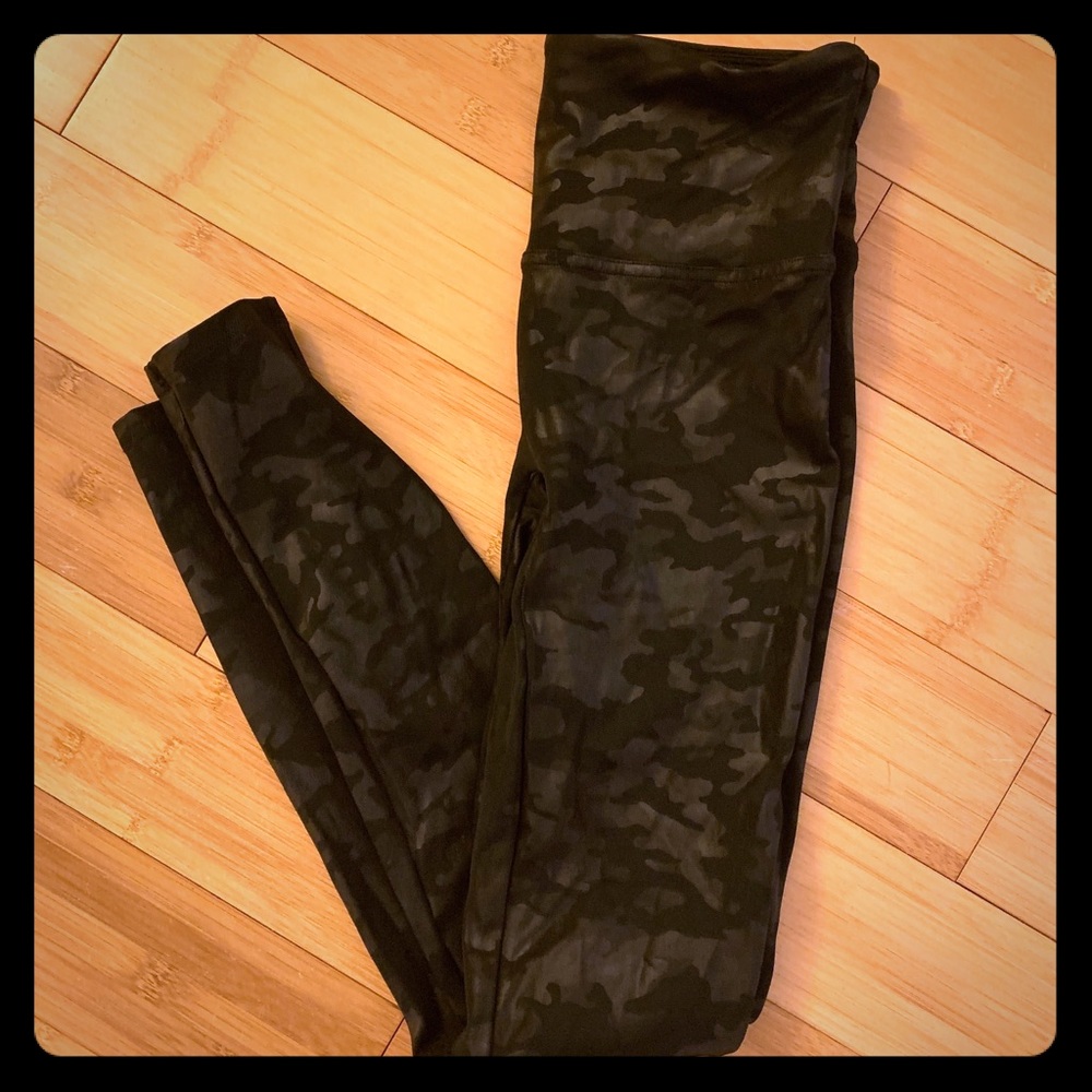 Spanx black camo faux leather leggings